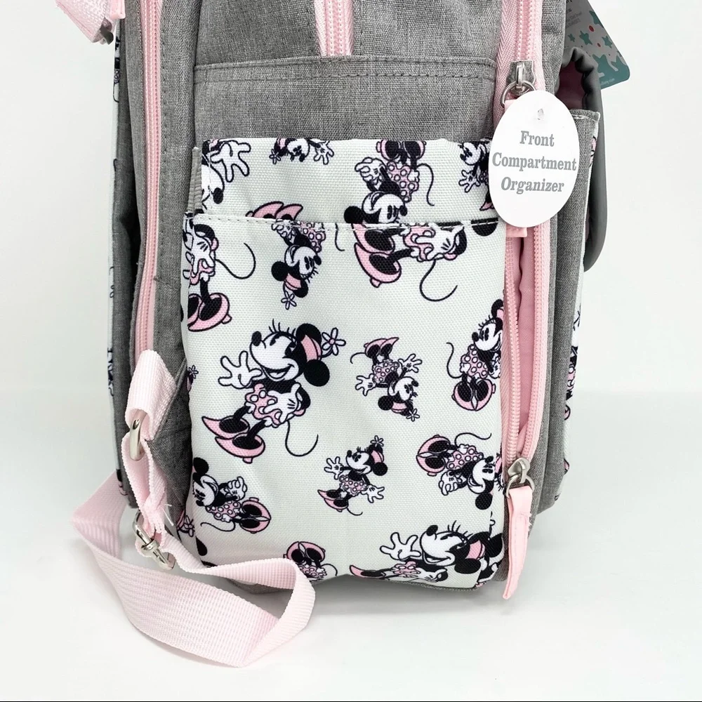 Disney Mickey Mouse 14 Pocket Multi-piece Backpack Diaper Bag Pink Gray NWT
